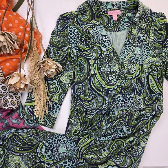 Lilly Pulitzer Green Paisley Silk Dress Sz 2 - Picture 8 of 10
